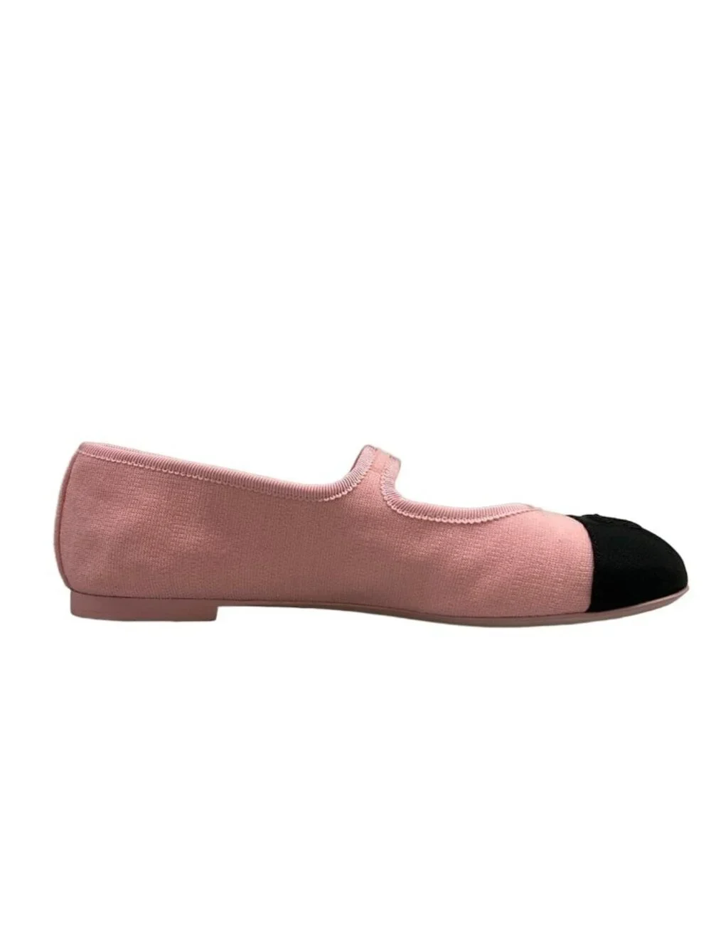 Chanel Flat Shoes C Light Pink Black CC Logo Cotton